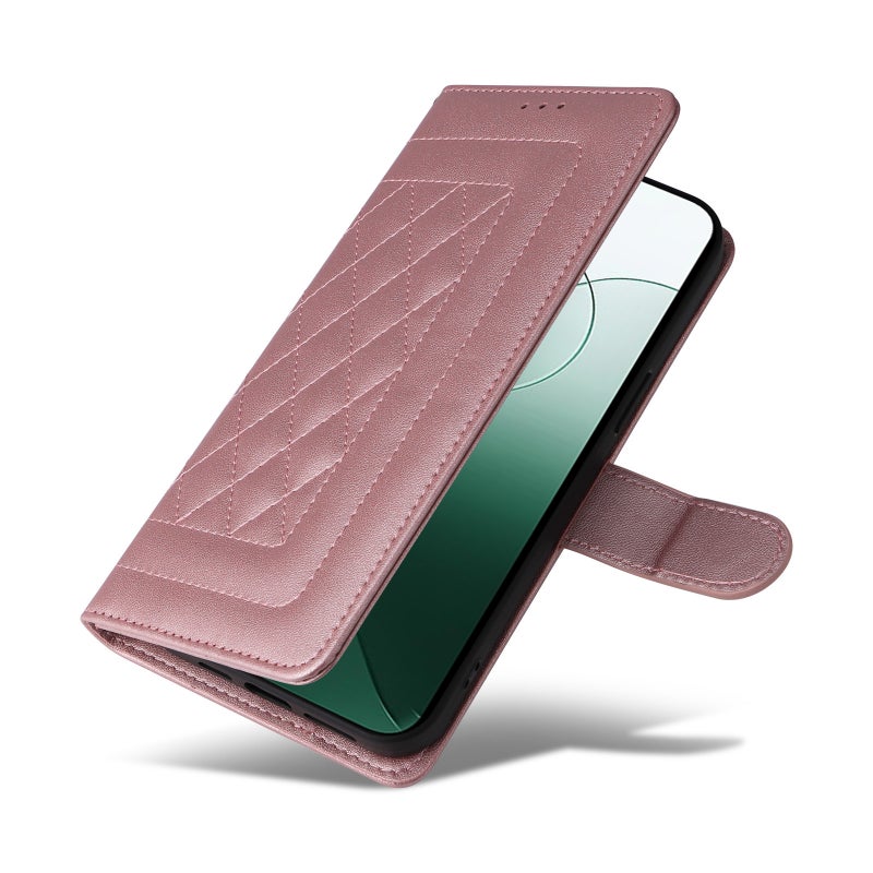 HuHa Protective Cover For Xiaomi 14 5G Diamond Lattice Leather Flip Phone Case(Rose Gold) - Image 5
