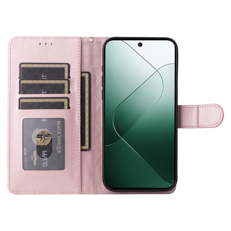 HuHa Protective Cover For Xiaomi 14 5G Diamond Lattice Leather Flip Phone Case(Rose Gold) - Image 4