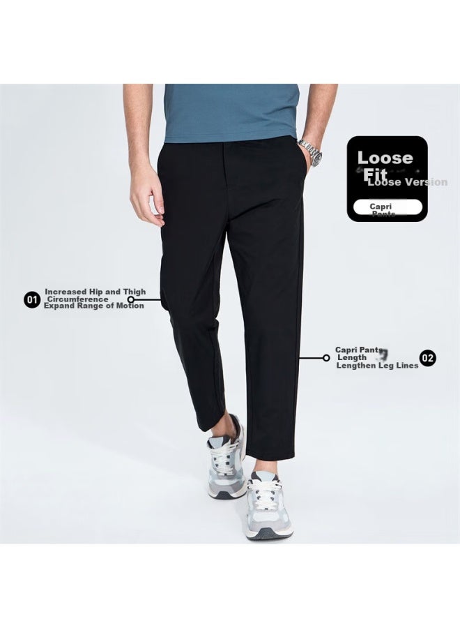 Dancing Wolves Easy Care Tapered Pants With Elastic Waistband Men's Casual Pants 001 Black 54/xl - Image 1