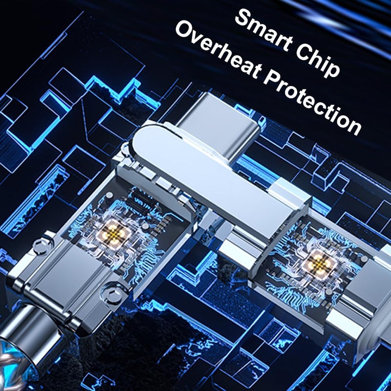 IHAO كابل شاحن IHAO متعدد المنافذ 4 تركيبات في كابل واحد USBA/USBC إلى USB C سريع الشحن مع إضاءة LED متدفقة متوافق مع معظم الأجهزة الكهربائية - 39 بوصة RGB - Image 3