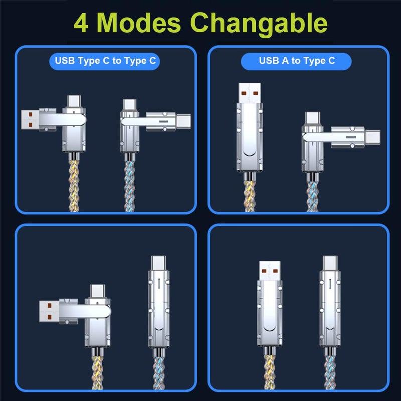 IHAO كابل شاحن IHAO متعدد المنافذ 4 تركيبات في كابل واحد USBA/USBC إلى USB C سريع الشحن مع إضاءة LED متدفقة متوافق مع معظم الأجهزة الكهربائية - 39 بوصة RGB - Image 5