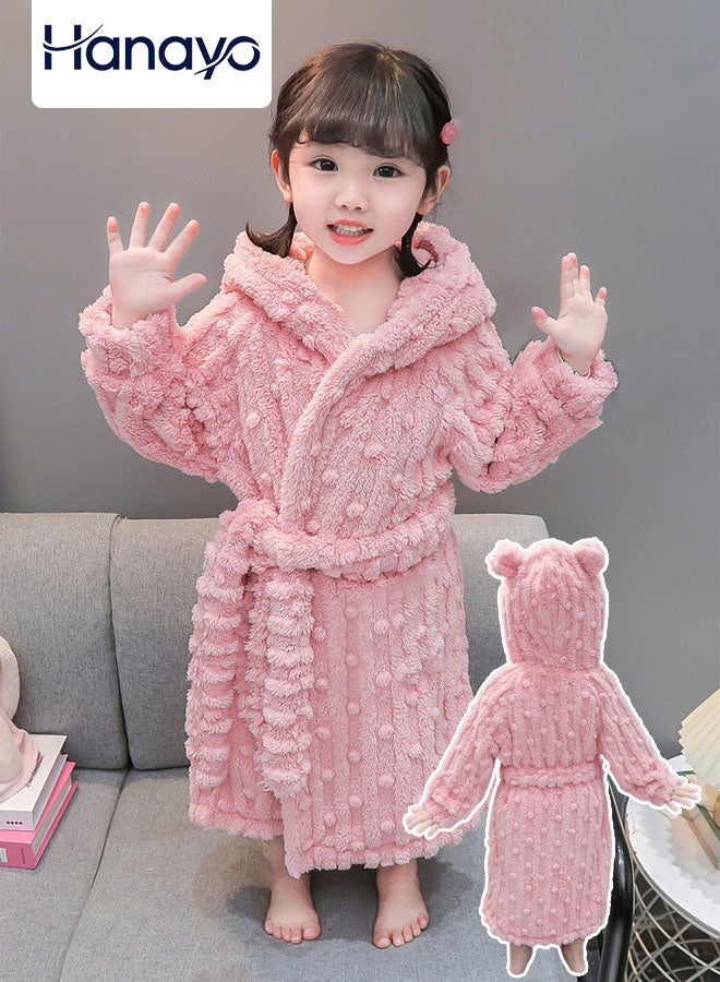 Hanayo Kids Bath Robe Winter Nightgown Cute Bathrobe for Girls & Boys Unisex Bathrobe Long Sleeve Sleepwear Robe Casual Pajamas Perfect for Toddler Everyday Use(Pink,140) - Image 1