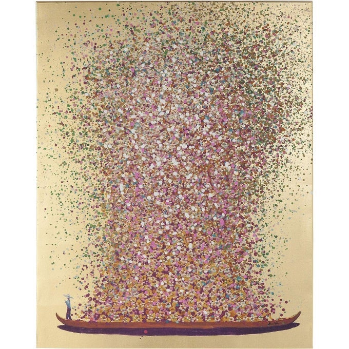 Kare Design Picture Touched Flower Boat GoldPink Multicoloured Canvas Wall Art Handpainted Details Room Decor Home Decor for Living Room Hallway Bedroom 120x160 cm