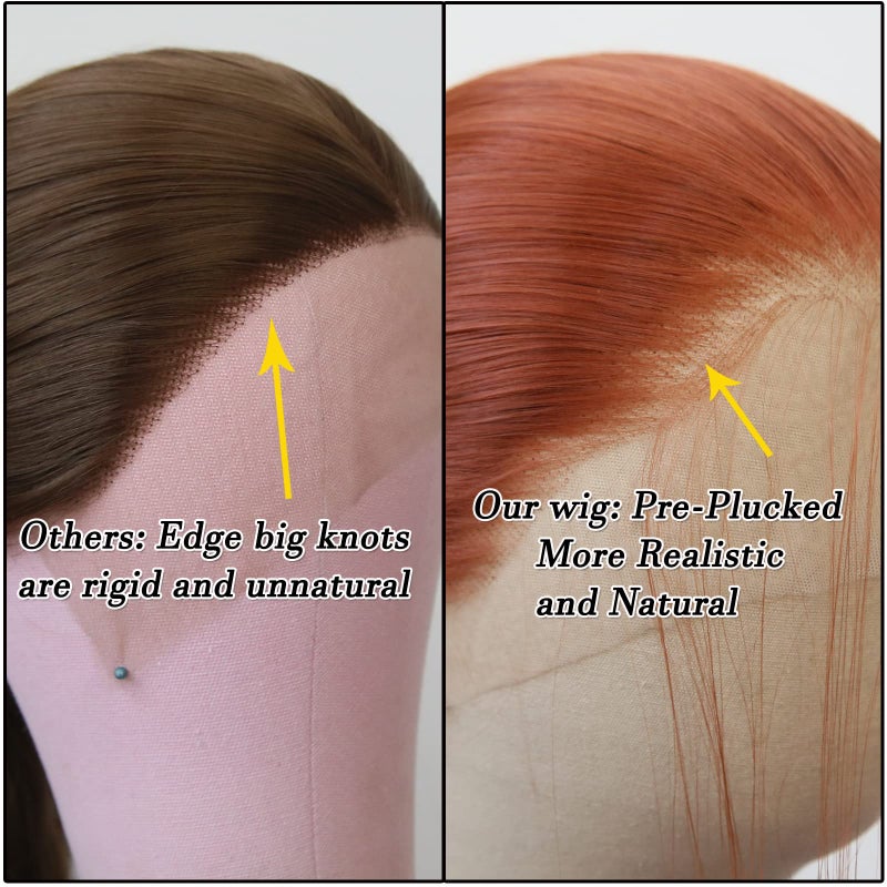 BTWTRY Ginger Brown Synthetic Lace Front Wig Long Straight Copper Lace Front Synthetic Wig Pre Plucked Natural Hairline Glueless Heat Resistant Fiber Hair Wig for Fashion Women (Ginger) - Image 4