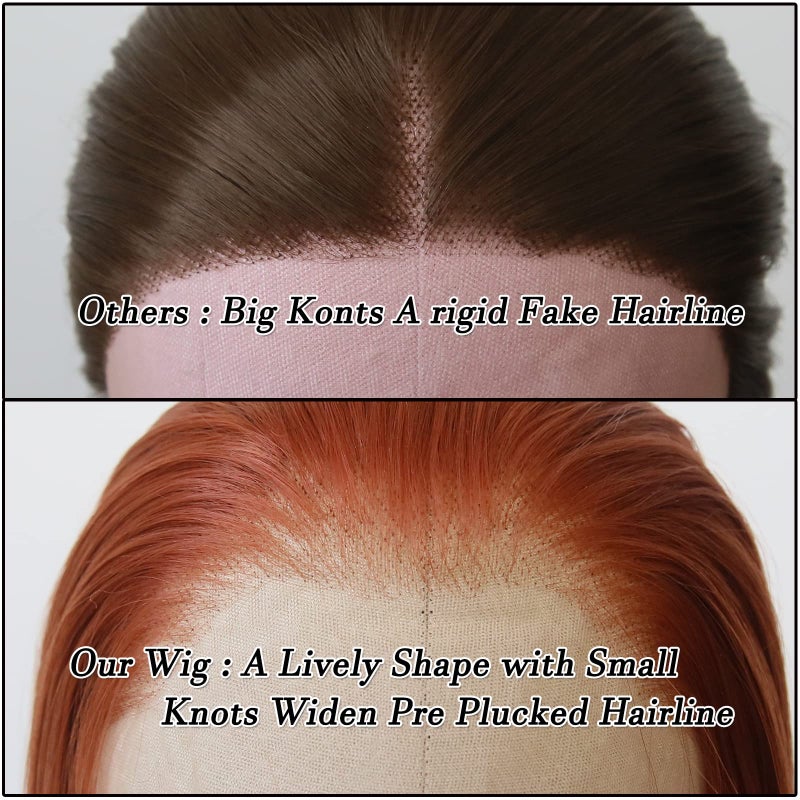 BTWTRY Ginger Brown Synthetic Lace Front Wig Long Straight Copper Lace Front Synthetic Wig Pre Plucked Natural Hairline Glueless Heat Resistant Fiber Hair Wig for Fashion Women (Ginger) - Image 3