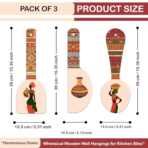 Rousrie Wooden Wall Hanging Decor Items For Kitchen Decoration, Stylish Unique Elegant Designs (Set Of 3) | Kitchen Decor Items For Wall Hanging (Egyptian) - Image 4