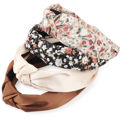 DRESHOW Headbands for Women and Girls Flower Printed Knotted Plastic Head Band Fashion Boho Wide Hairbands Non Slip Hair Accessories 4 Pcs - Image 1