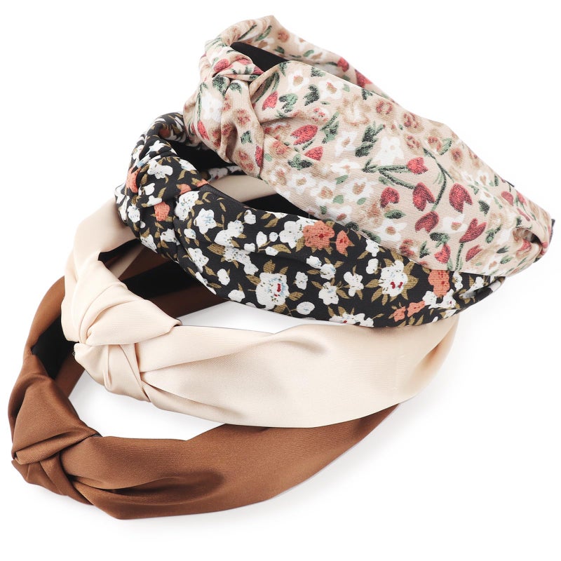DRESHOW Headbands for Women and Girls Flower Printed Knotted Plastic Head Band Fashion Boho Wide Hairbands Non Slip Hair Accessories 4 Pcs - Image 2