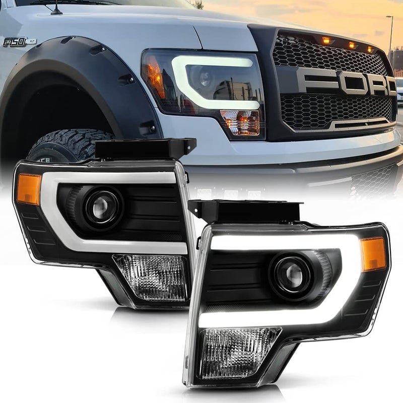 ACANII Replacement Black Raptor Style LED Tube Projector Headlights for 2009-2014 Ford F150 Pickup