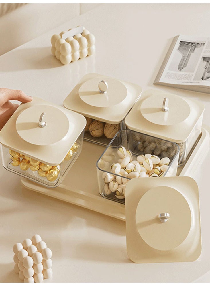 WOLFATION FOR YOU Elegant Creamy White Serving Tray Set with 4 Lidded Nut Containers & Dessert Plates - Multi-Purpose Snack Organizer for Fruits, Nuts, Sweets | Ideal for Home Hospitality, Parties, Festive Gifts - Image 1