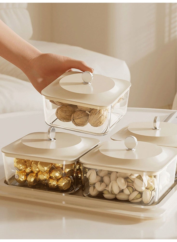 WOLFATION FOR YOU Elegant Creamy White Serving Tray Set with 4 Lidded Nut Containers & Dessert Plates - Multi-Purpose Snack Organizer for Fruits, Nuts, Sweets | Ideal for Home Hospitality, Parties, Festive Gifts - Image 2