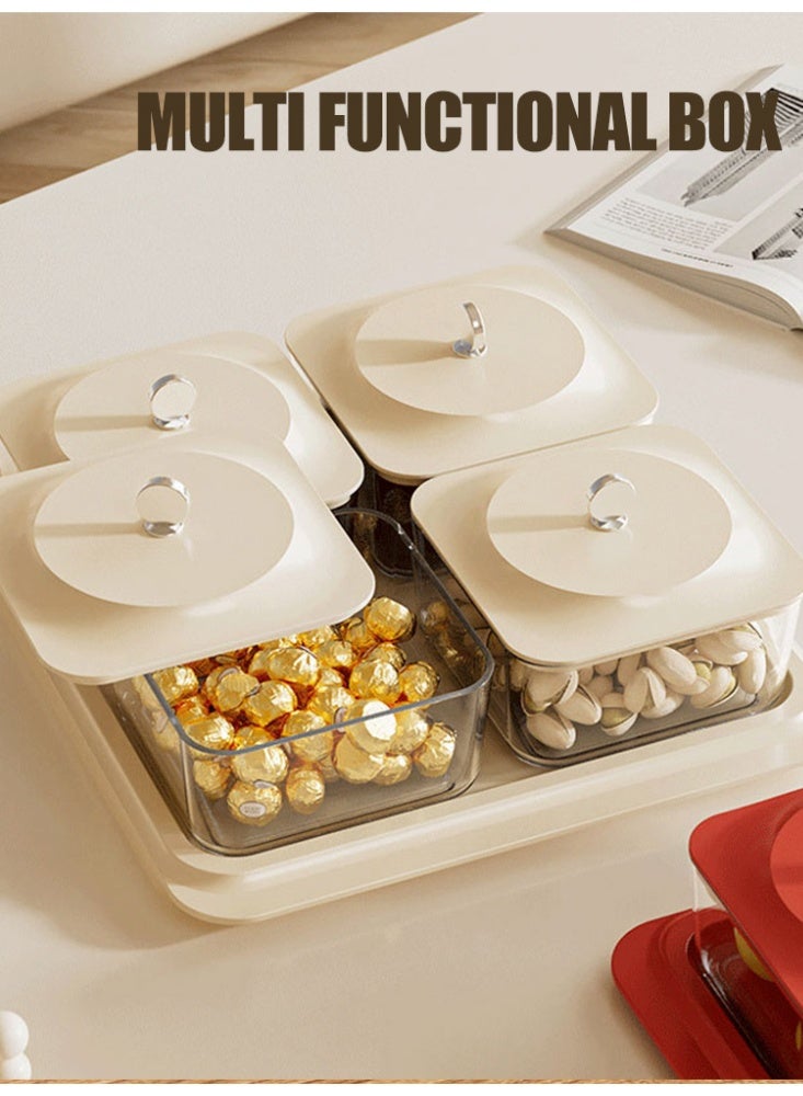 WOLFATION FOR YOU Elegant Creamy White Serving Tray Set with 4 Lidded Nut Containers & Dessert Plates - Multi-Purpose Snack Organizer for Fruits, Nuts, Sweets | Ideal for Home Hospitality, Parties, Festive Gifts - Image 3