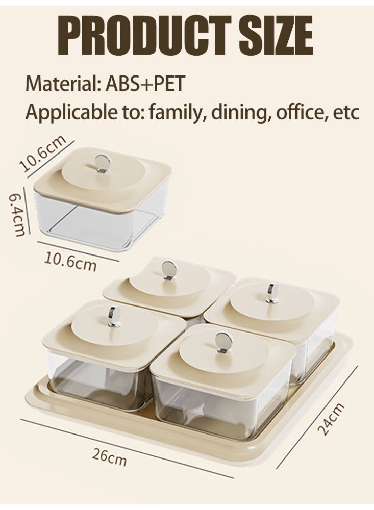 WOLFATION FOR YOU Elegant Creamy White Serving Tray Set with 4 Lidded Nut Containers & Dessert Plates - Multi-Purpose Snack Organizer for Fruits, Nuts, Sweets | Ideal for Home Hospitality, Parties, Festive Gifts - Image 4