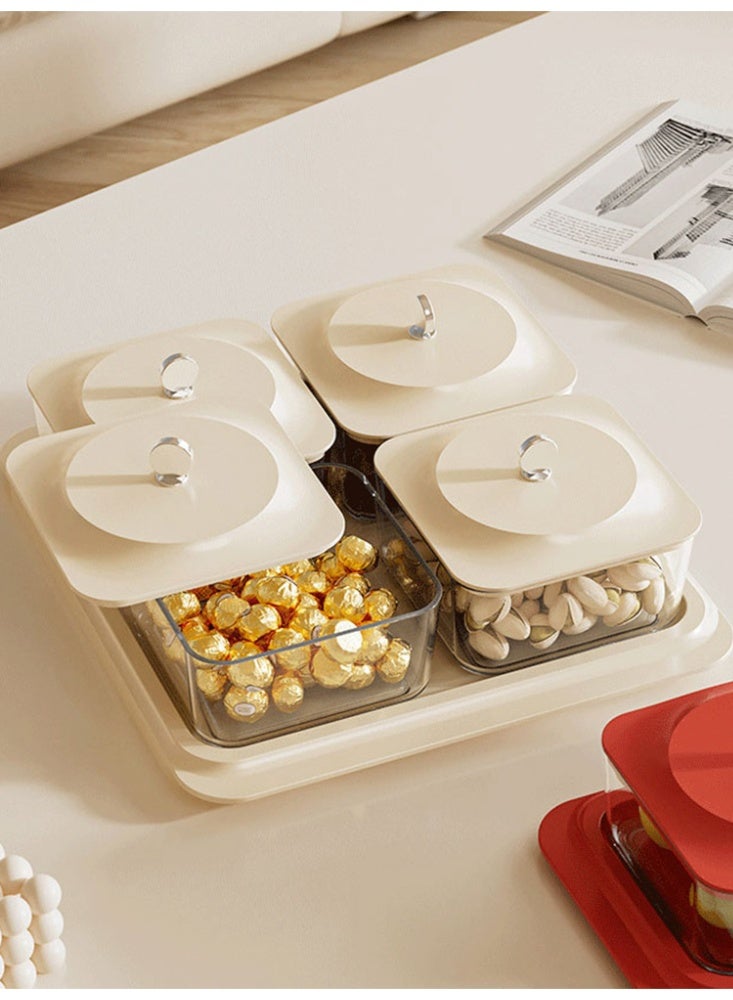 WOLFATION FOR YOU Elegant Creamy White Serving Tray Set with 4 Lidded Nut Containers & Dessert Plates - Multi-Purpose Snack Organizer for Fruits, Nuts, Sweets | Ideal for Home Hospitality, Parties, Festive Gifts - Image 5