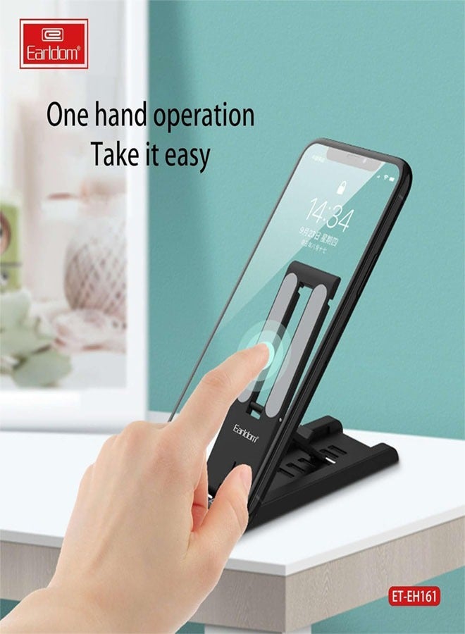 Earldom Mobile Phone Stand Holder Foldable Earldom ET-EH161 Desktop Adjustable Aluminum Alloy Premium Smartphone Stand Foldable With Multi Angle Tablet Stand - Black - Image 3