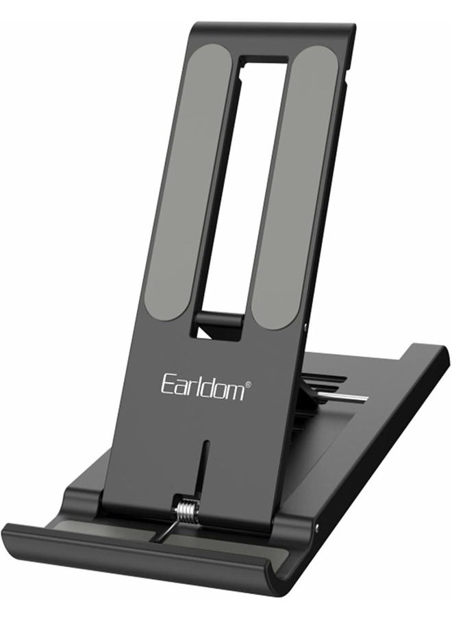 Earldom Mobile Phone Stand Holder Foldable Earldom ET-EH161 Desktop Adjustable Aluminum Alloy Premium Smartphone Stand Foldable With Multi Angle Tablet Stand - Black  - Image 1