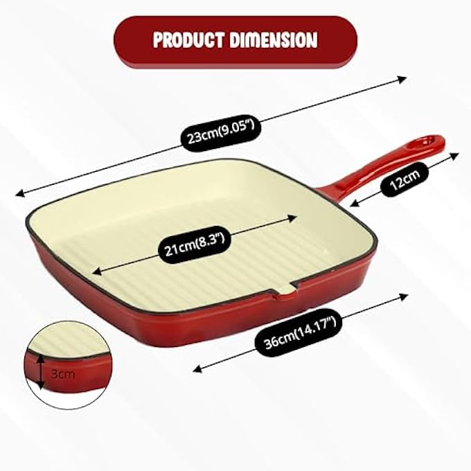 Unity 24Cm Cast Iron Square Griddle Frying Pan  PreSeasoned Non Stick 260C Oven Proof Skillet Cookware Set All Hob  Easy Grip Handle HT04 - Image 3