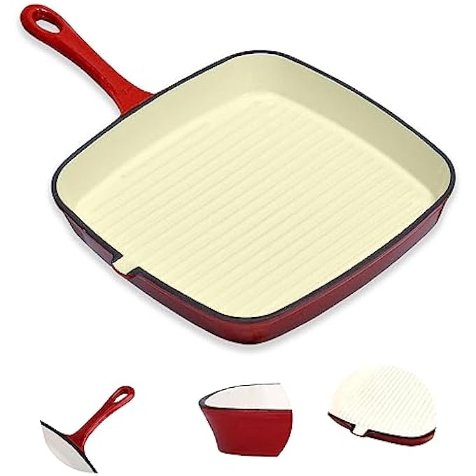 Unity 24Cm Cast Iron Square Griddle Frying Pan  PreSeasoned Non Stick 260C Oven Proof Skillet Cookware Set All Hob  Easy Grip Handle HT04 - Image 2