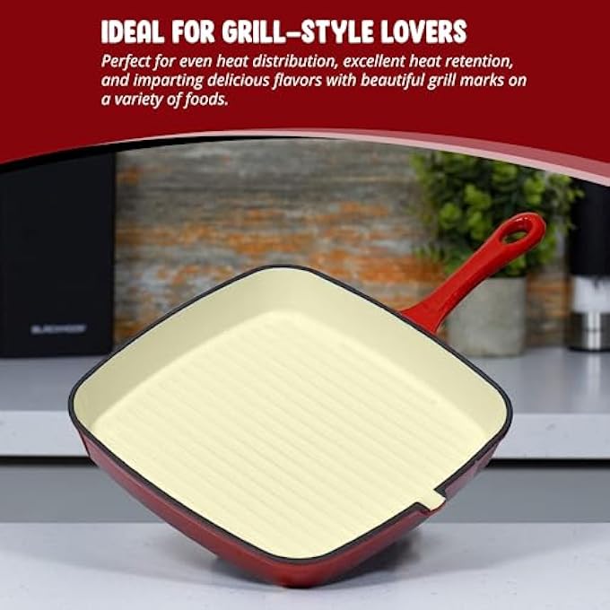 Unity 24Cm Cast Iron Square Griddle Frying Pan  PreSeasoned Non Stick 260C Oven Proof Skillet Cookware Set All Hob  Easy Grip Handle HT04 - Image 5