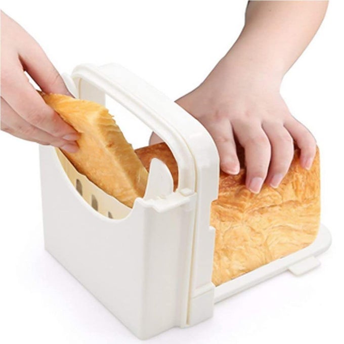 FOLDABLE BREAD SLICER ADJUSTABLE CUTTING MOLD THICKNESSES TOAST SLICING CUTTER MACHINE FOR BREADROASTSANDWICH MAKERLOAF SLICER CUTTER WHITE