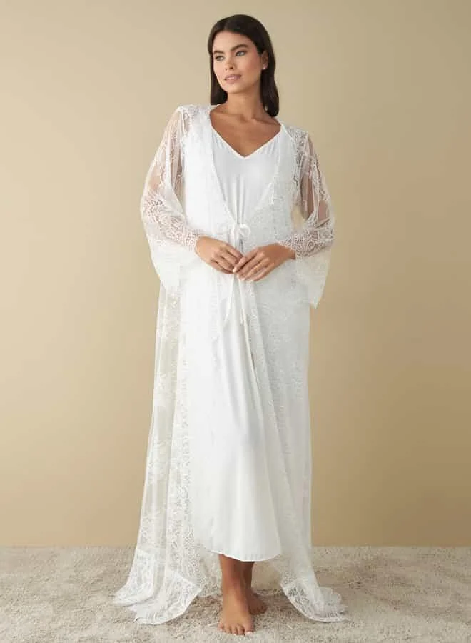Splash FAV Lace Detail Robe with Night Gown