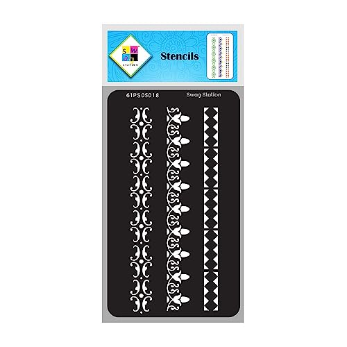 SWAGSTATION Flourish Border Stencil for Craft and Art - 4x8 Inches Reusable DIY Stencils for Albums, Card Making, Fabric and Wall Painting - Border Designs - Image 1