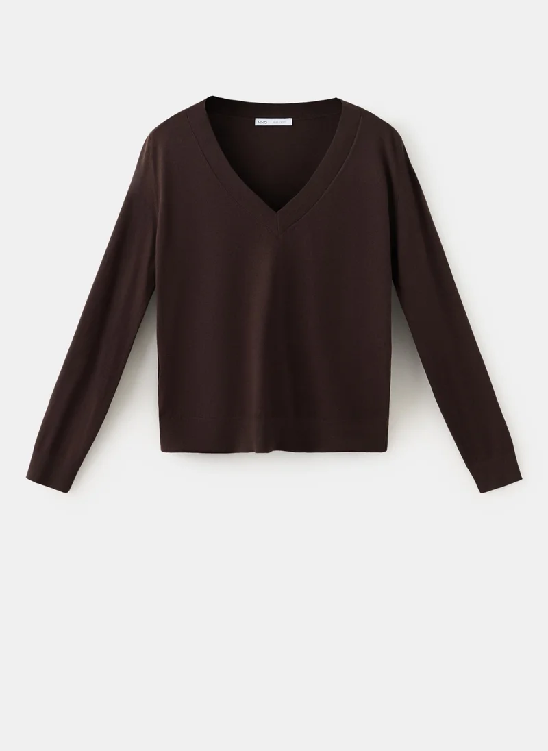 Mango 32-CHOCOLATE V-Neck Knit Sweater for Women | Best Price UAE