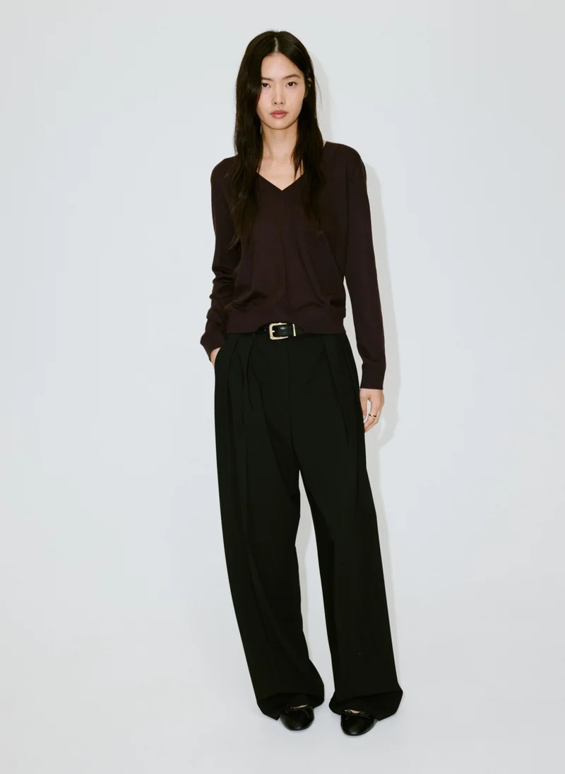 Mango 32-CHOCOLATE V-Neck Knit Sweater for Women | Best Price UAE