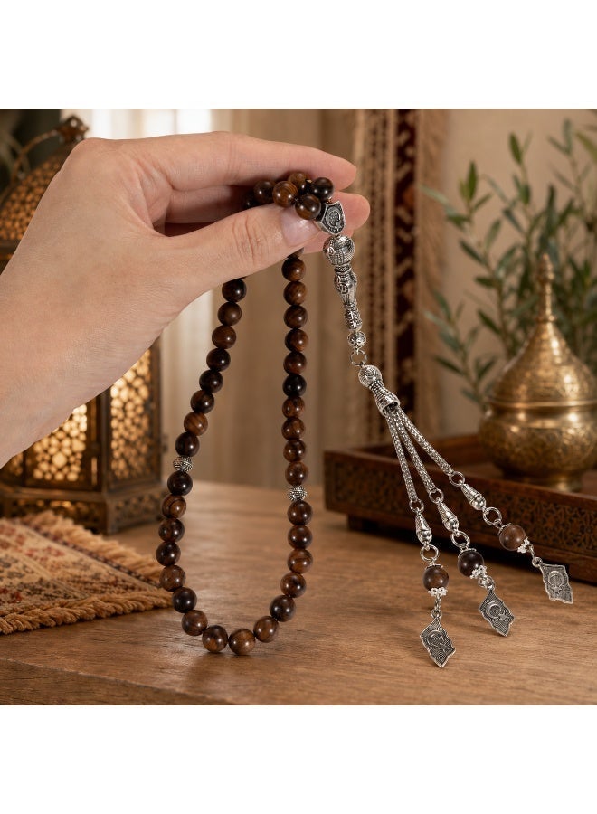 TranquilBeads Sandalwood Tasbih Misbaha 45 Beads With Silver Tone Tassel, Wooden Beads For Men, Ramadan Eid Gift Brown - Image 5