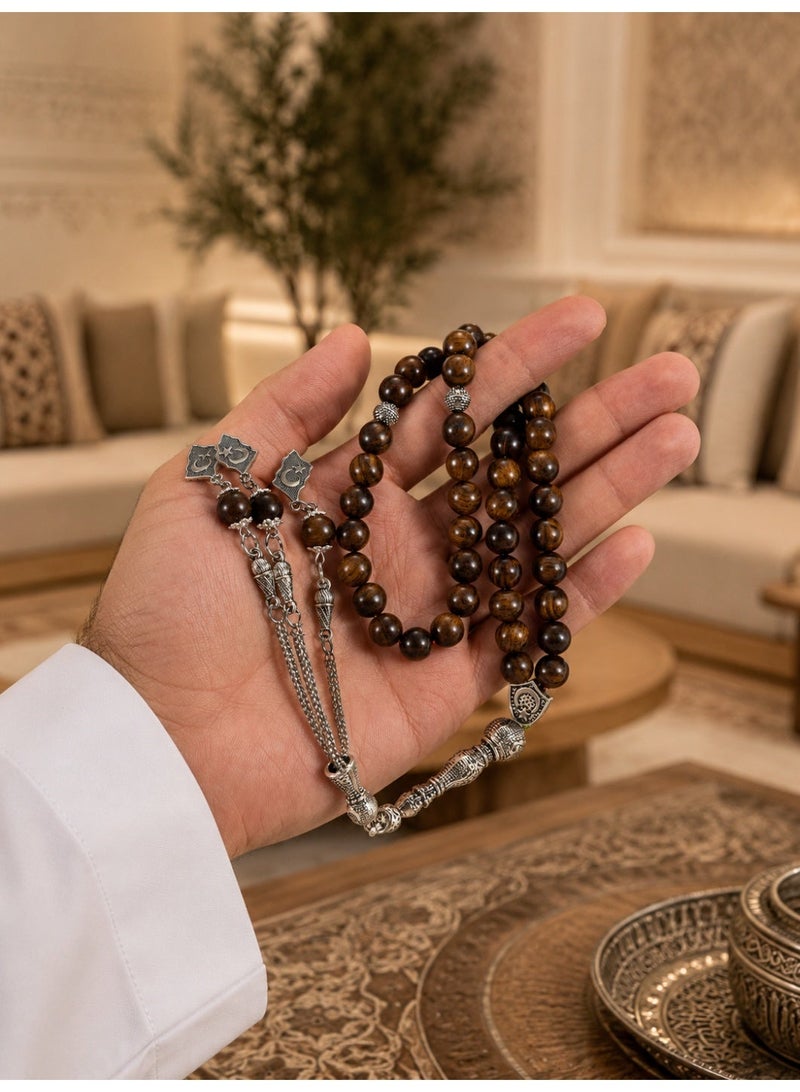 TranquilBeads Sandalwood Tasbih Misbaha 45 Beads With Silver Tone Tassel, Wooden Beads For Men, Ramadan Eid Gift Brown - Image 4