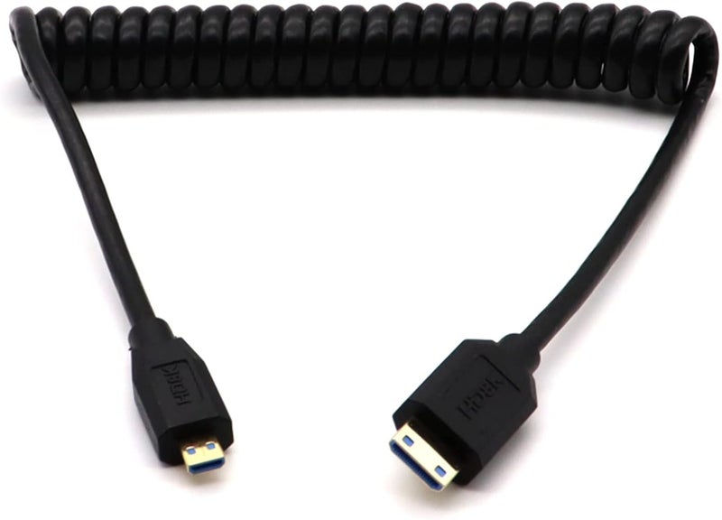كابل HDMI فائق النحافة من نوع Disscool، ملتوي وعالي السرعة، محول من موصل Micro HDMI ذكر من نوع D إلى موصل Mini HDMI ذكر من نوع C، مرن ويحتوي على نابض، يدعم دقات 2.1V 8K@60Hz و4K@120Hz، مناسب للكاميرات والشاشات (من نوع M إلى M) - Image 3
