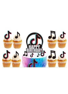 Generic 13 pcs TIK Tok cardboard paper Cake Topper Hot Music Themed Party Decorations Birthday Party Decor Tik Tok Cakes App Decorations, Social Media Party  - Image 1
