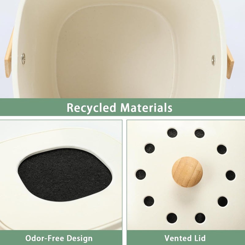 Vipush Bamboo Fiber Compost Bin with Lid Small Countertop Compost Bin Includes Charcoal Filter, Beige - Image 5