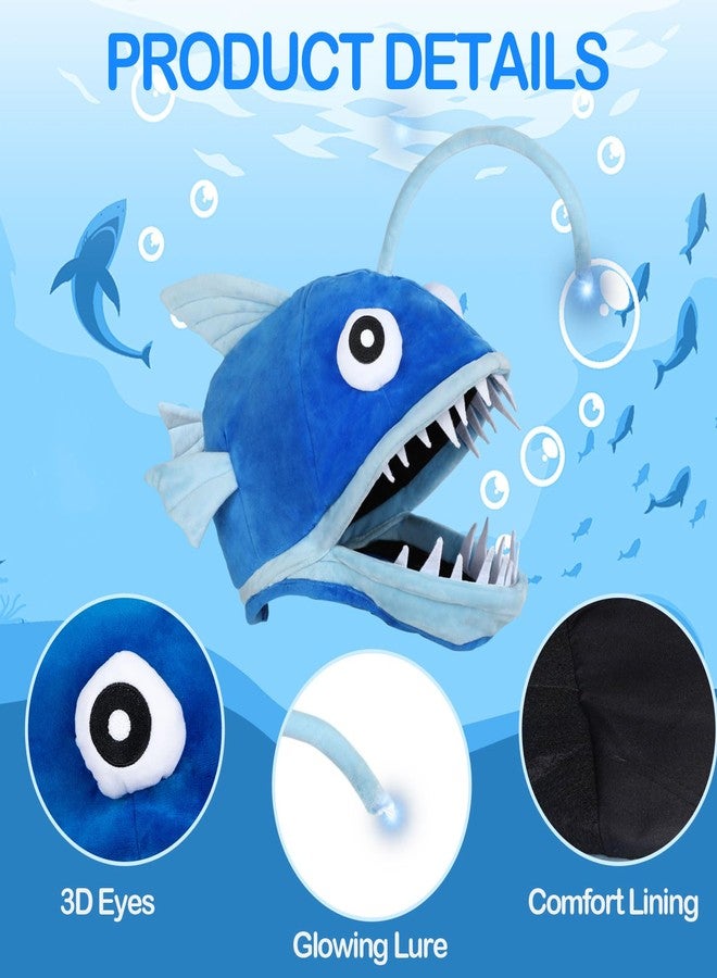 قبعة تنكرية على شكل سمكة من Lrvcnva للكبار والصغار، قبعة تنكرية مضيئة على شكل سمكة الصياد للهالوين/الحفلات ذات الطابع الخاص/فعاليات الكوسبلاي، أزرق، مقاس واحد - Image 3
