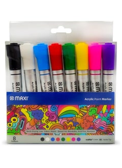 Maxi Maxi Acrylic Paint Markers 8 Assorted Colors (1-2mm) – Non-Toxic, Odorless, Perfect for Painting on Glass, Canvas, Wood, Plastic, Fabric, Metal, Leather, Ceramic.  - Image 1