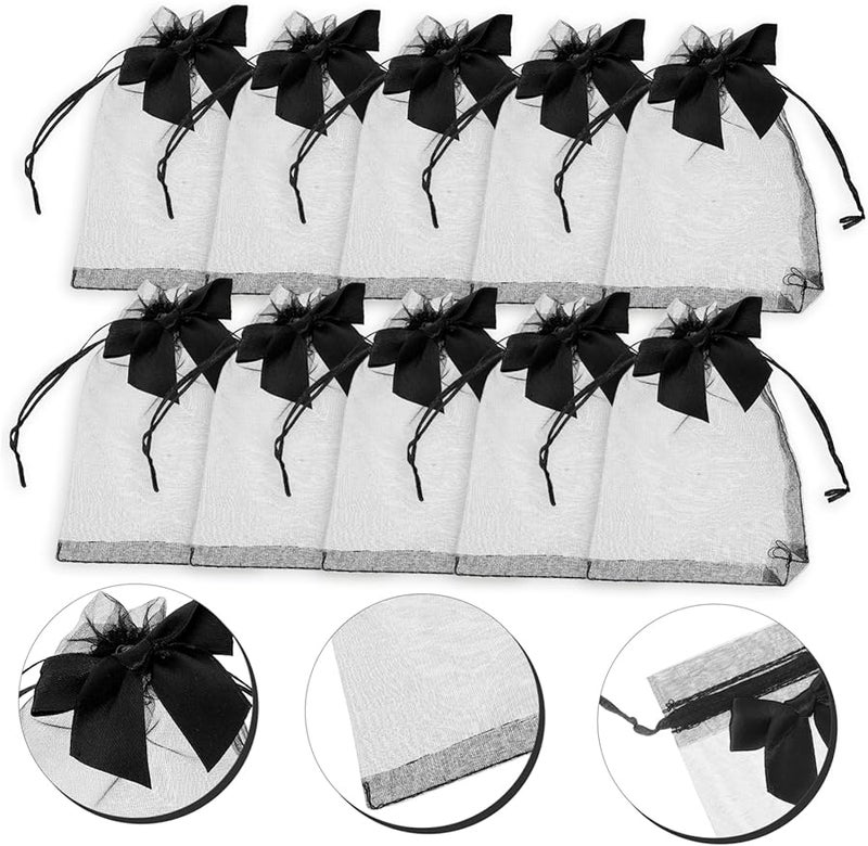 Safigle 10Pcs White Organza Bags Drawstring Pouches For Candy Jewelry Wedding Party Favors - Image 4