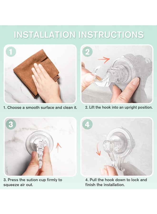 4 Pack Suction Cup Hooks, Multi-Purpose Clear Shower Suction Hooks Waterproof for Bathroom, Window, Towel, Shower Wall, Tile, Glass Door, Camper - Image 4