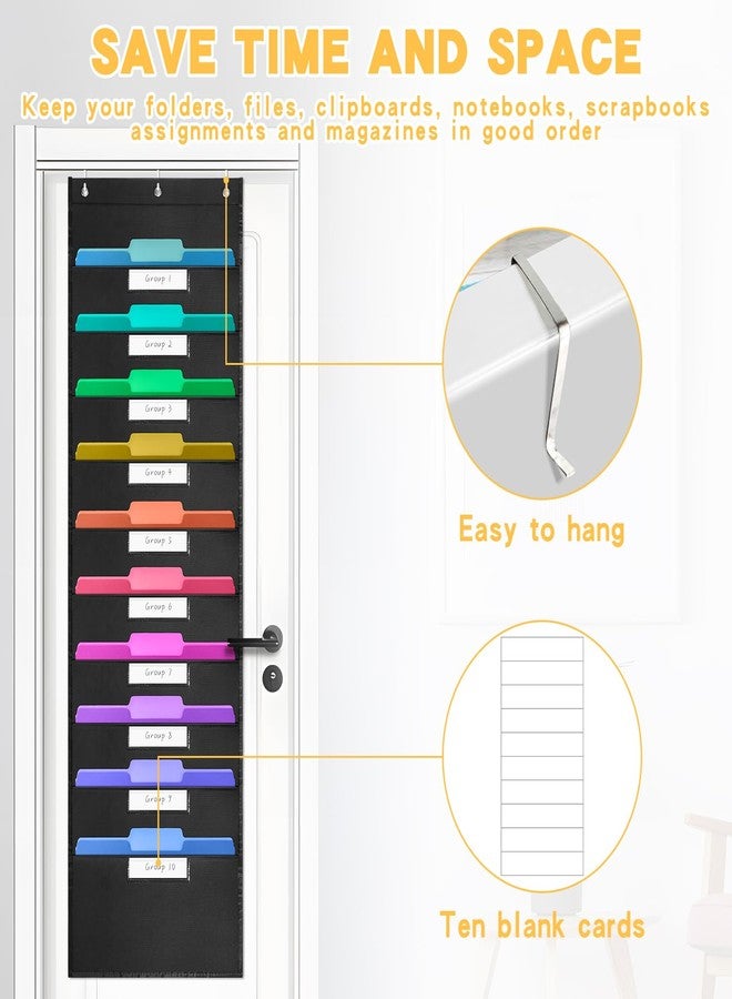 Jenlan Storage Pocket Chart, 10 Pockets File Organizer Wall Pocket Hanging Wall File Organizer with 10 Nametag Pockets 3 Overdoor Hangers for Magazines, Pens, File Folders in Office and School - Image 5