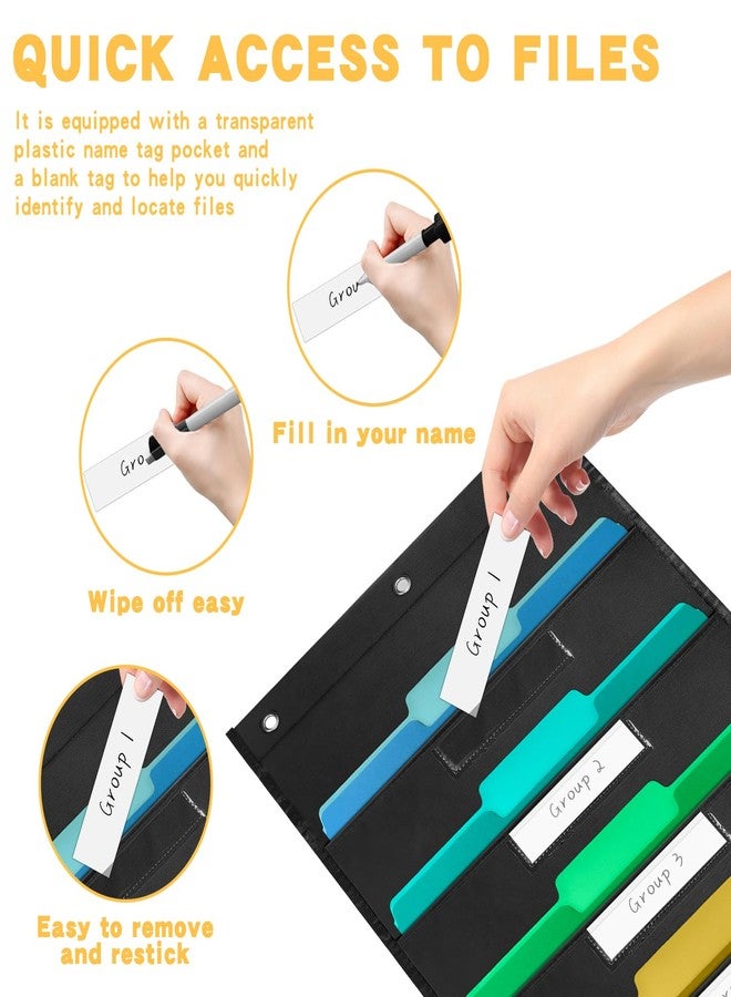 Jenlan Storage Pocket Chart, 10 Pockets File Organizer Wall Pocket Hanging Wall File Organizer with 10 Nametag Pockets 3 Overdoor Hangers for Magazines, Pens, File Folders in Office and School - Image 4