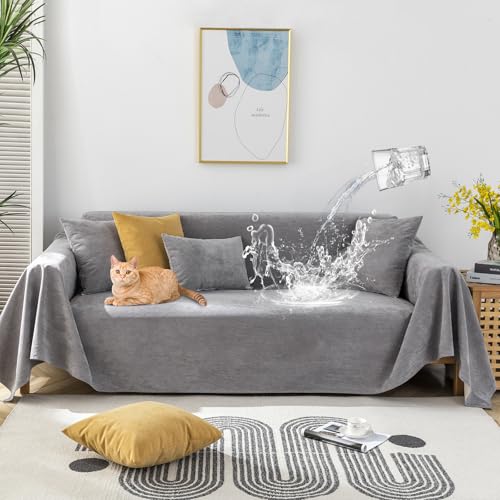 STACYPIK Waterproof Sofa Cover for Dogs Cat-Scratch Resistant Couch Cover for 2 Cushion Couch Non Slip Pet Friendly Gray Furniture Protector for Loveseat Washable Sofa Silpcover for L Shaped-71X118IN - Image 1