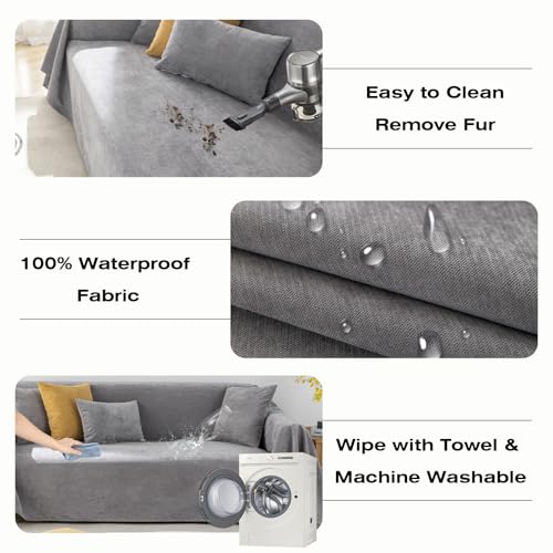 STACYPIK Waterproof Sofa Cover for Dogs Cat-Scratch Resistant Couch Cover for 2 Cushion Couch Non Slip Pet Friendly Gray Furniture Protector for Loveseat Washable Sofa Silpcover for L Shaped-71X118IN - Image 5