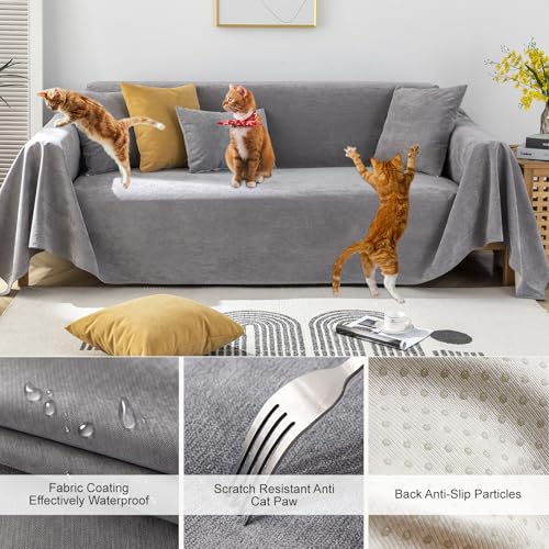 STACYPIK Waterproof Sofa Cover for Dogs Cat-Scratch Resistant Couch Cover for 2 Cushion Couch Non Slip Pet Friendly Gray Furniture Protector for Loveseat Washable Sofa Silpcover for L Shaped-71X118IN - Image 2