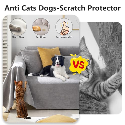 STACYPIK Waterproof Sofa Cover for Dogs Cat-Scratch Resistant Couch Cover for 2 Cushion Couch Non Slip Pet Friendly Gray Furniture Protector for Loveseat Washable Sofa Silpcover for L Shaped-71X118IN - Image 4