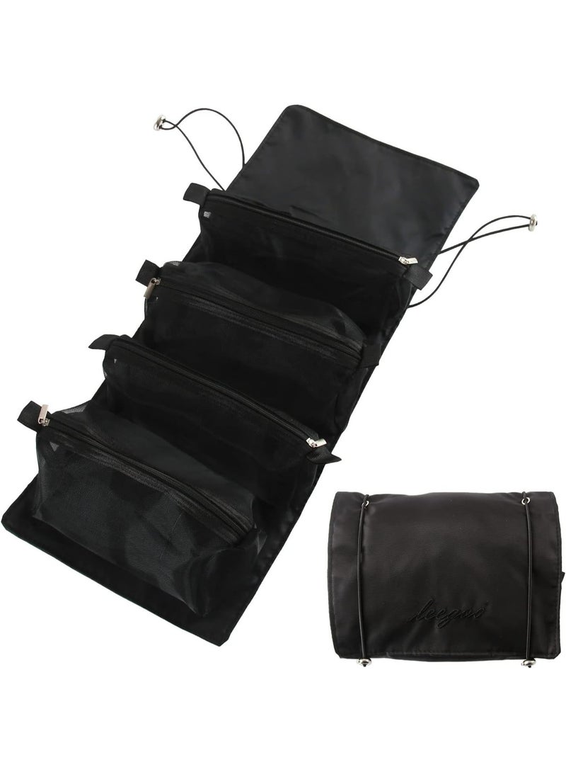 4 in 1 Detachable Cosmefic Bag, Roll Up Makeup Organizer Bag Toiletry Bag, Folding Cosmetic Travel Bags with Hook and Loop for Gym Camping Grooming (Black) - Image 1