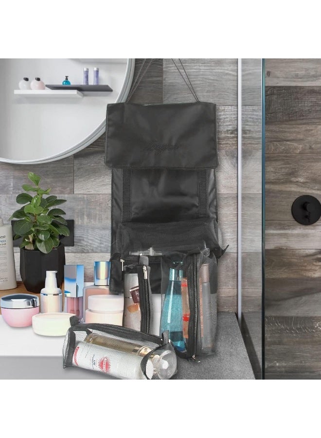 4 in 1 Detachable Cosmefic Bag, Roll Up Makeup Organizer Bag Toiletry Bag, Folding Cosmetic Travel Bags with Hook and Loop for Gym Camping Grooming (Black) - Image 2