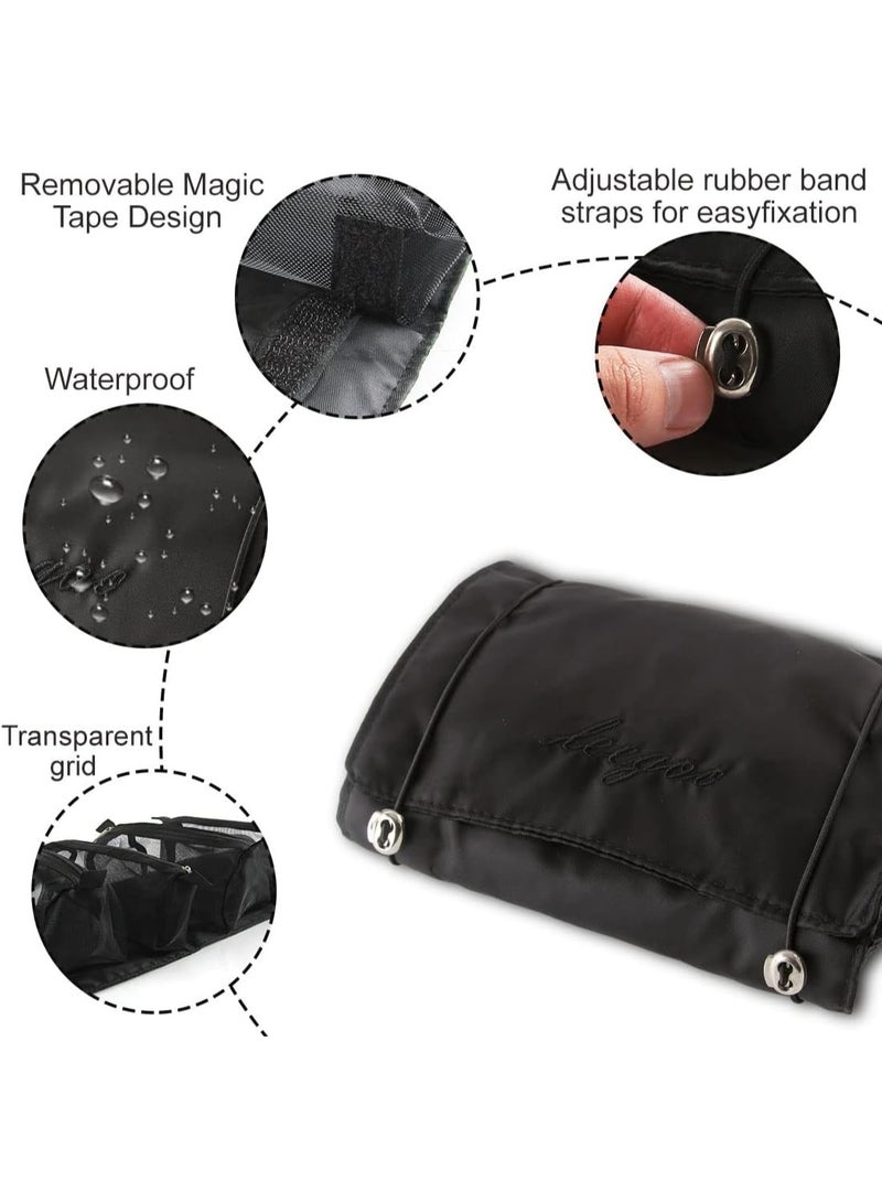 4 in 1 Detachable Cosmefic Bag, Roll Up Makeup Organizer Bag Toiletry Bag, Folding Cosmetic Travel Bags with Hook and Loop for Gym Camping Grooming (Black) - Image 4