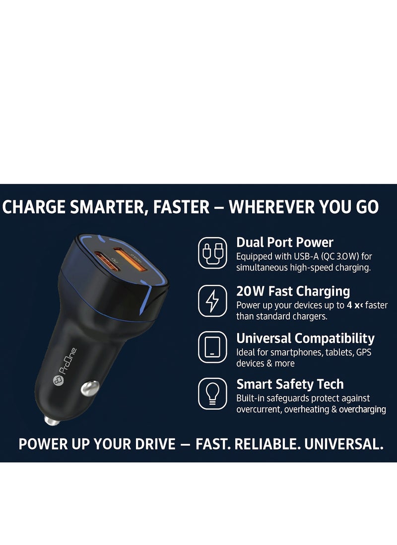 ProOne ProOne PCG22 PD20W + Qualcomm 3.0 18W USB-A & Type-C Fast Car Charger | 12V-24V Input | Dual Port Charger for iPhone 16/15/14/13/12/11, iPad Pro, Samsung S24/S23, AirPods, Apple Watch & More  - Image 3