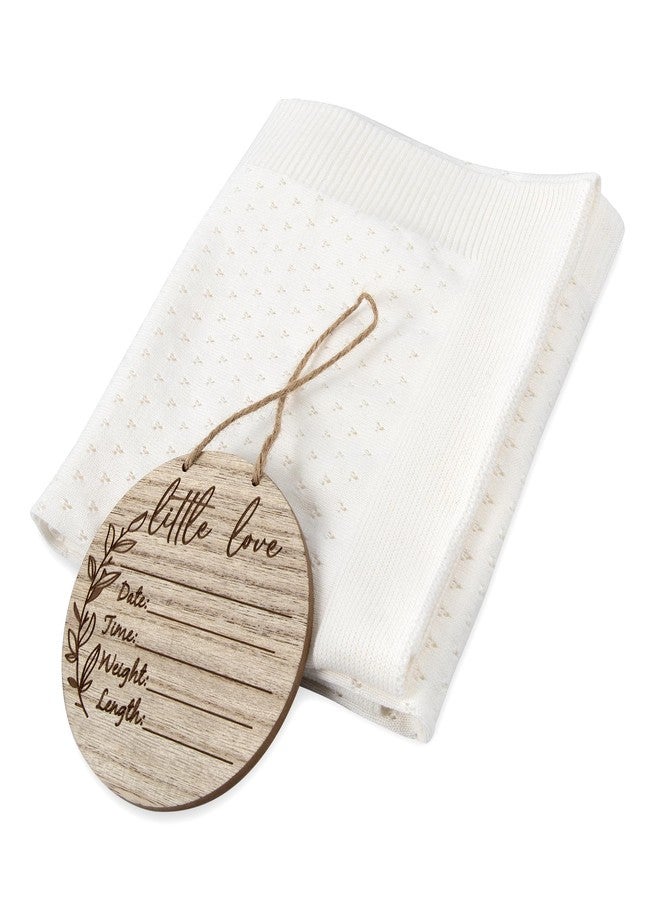 Jessica Simpson Two Piece Knit Baby Blanket with Keepsake Milestone Disc for Newborns and Infants (Ivory) - Image 2