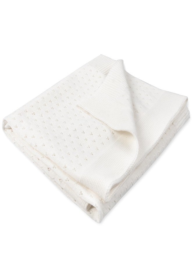 Jessica Simpson Two Piece Knit Baby Blanket with Keepsake Milestone Disc for Newborns and Infants (Ivory) - Image 3