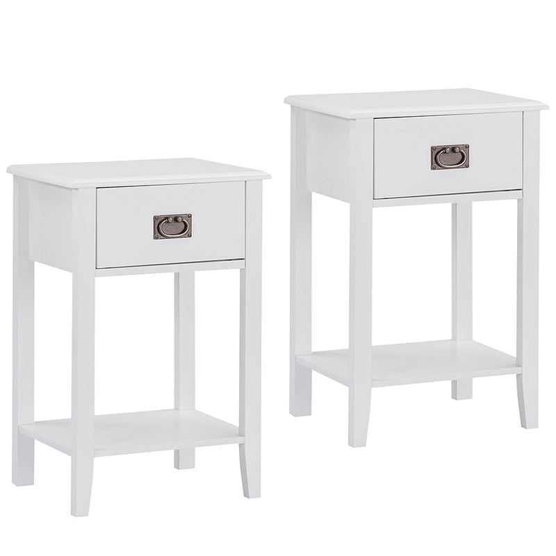 VECELO Nightstands Set of 2 EndSide Tables for Living Room Bedroom Bedside Vintage Accent Furniture Small Space Solid Wood Legs One Drawer